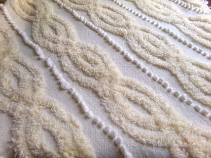elegant infinity tuft vintage chenille fabric with little pearl pops in warm buttercream, 20" x 22" inch piece of sewing material