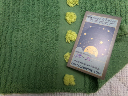 Goblin Green Vintage Chenille Bedspread Fabric Piece | Sewing Quilt Material 17" x 25"