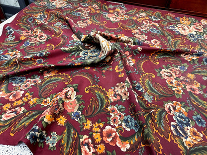 Vintage Ralph Lauren Silk Square Scarf Burgundy Floral Baroque Elegance Japan