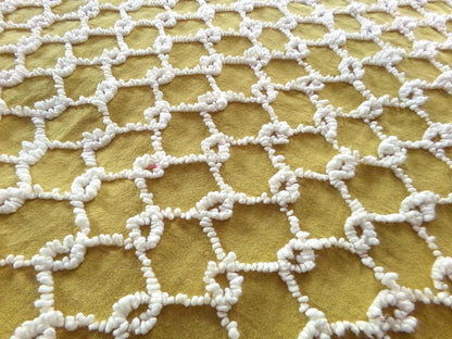 Hippie Vintage Chenille Fabric in Butterscotch Gold with White Chicken Wire Design, 100% Lightweight Cotton, 20" x 24" inch piece