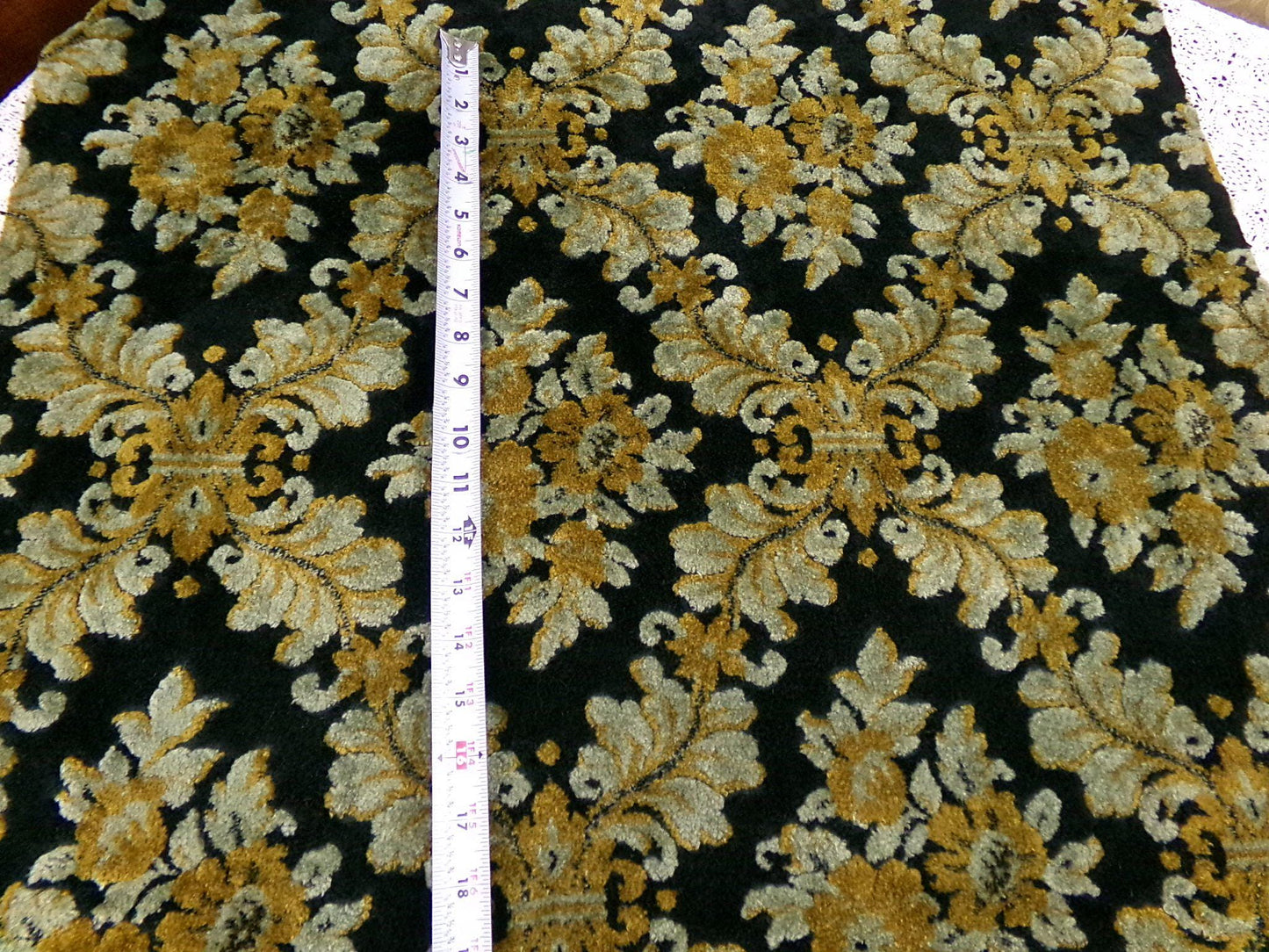 Vintage Damask Velvet Fabric Opulent Soot Black & Silver Grey Gold Upholstery Weight Small Pc 23x25"