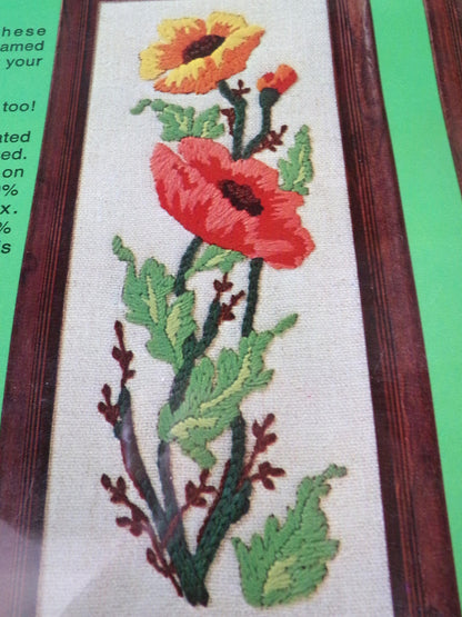 POPPIES Vintage Crewel Kit, WonderArt Embroidery 5025, Boho Hippie 70s Wall Hanging