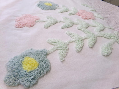 pastel floral tufted fabric, cut from a vintage style chenille bedspread, 20" x 23" piece