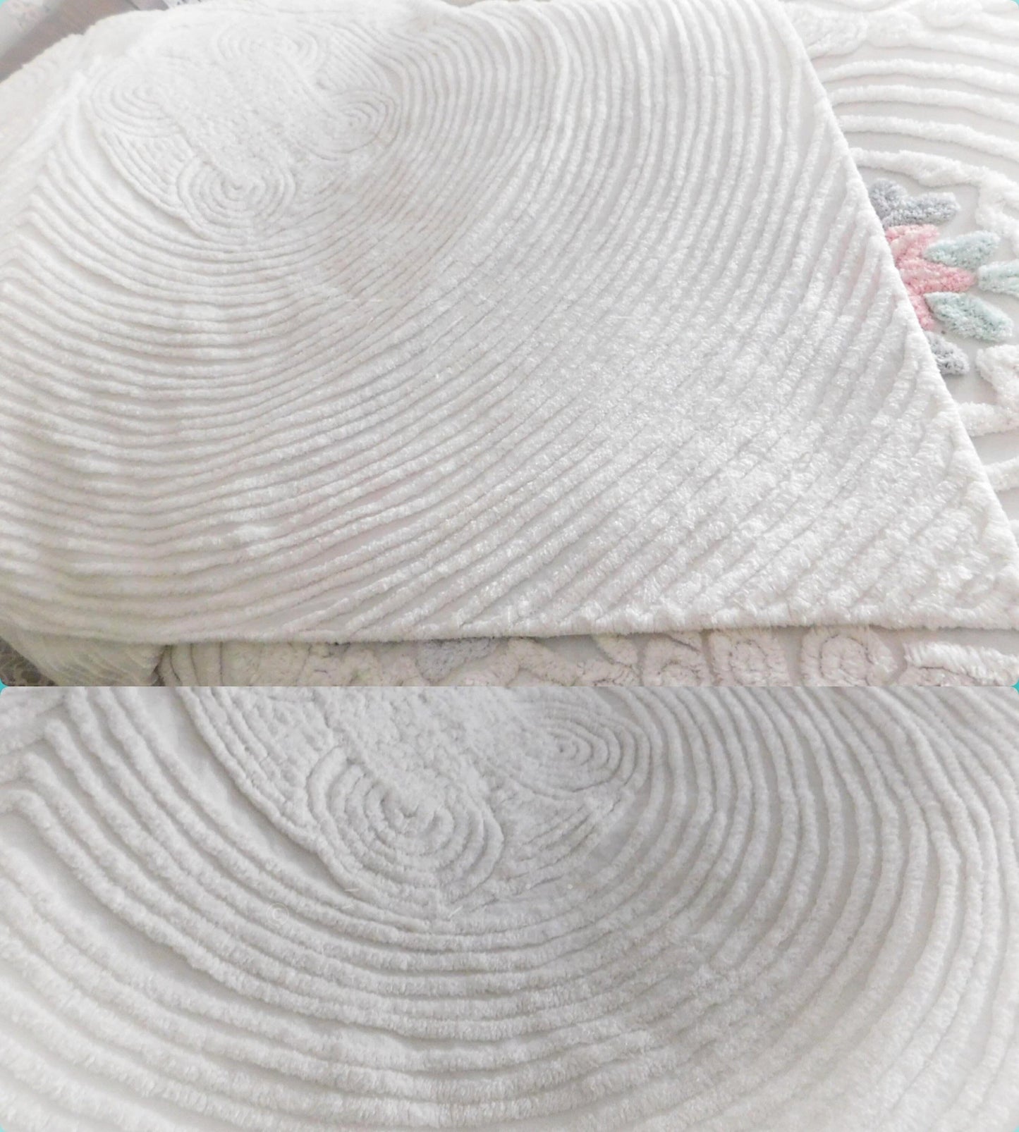 simple luxury vintage heavyweight chenille bedspread: plush white swirl tufts full size cotton bedding