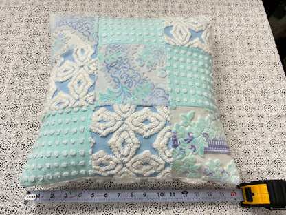 Vintage Velvet & Chenille Pillow Cover, 16" Square Reversible Coastal Patchwork Design