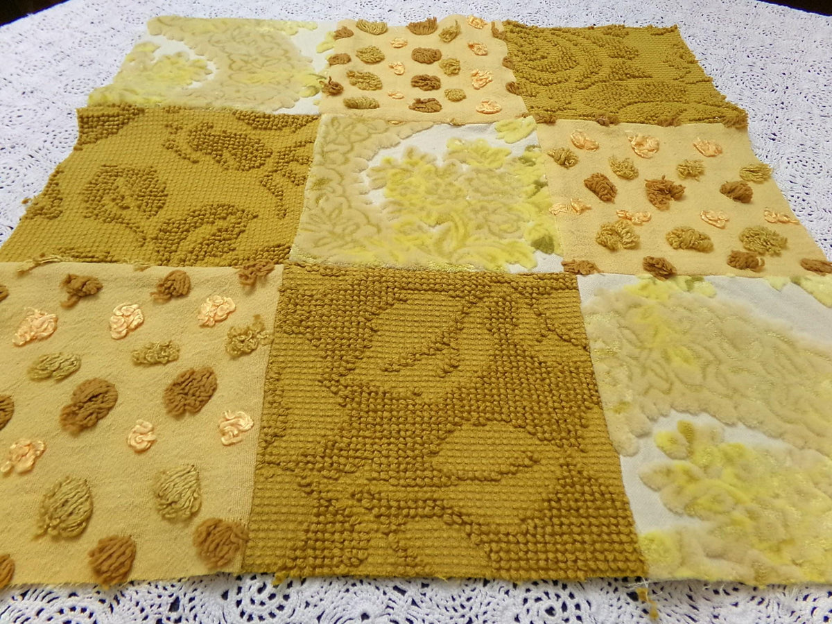 Vintage Velvet & Chenille Fabric Panel, Boho 16" Square Piece for Pillows, Quilts