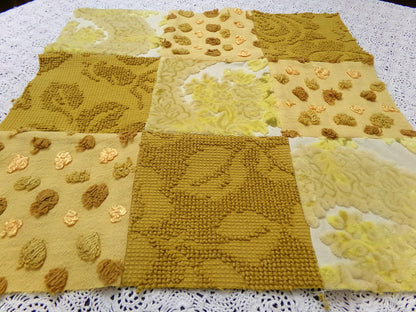 Vintage Velvet & Chenille Fabric Panel, Boho 16" Square Piece for Pillows, Quilts