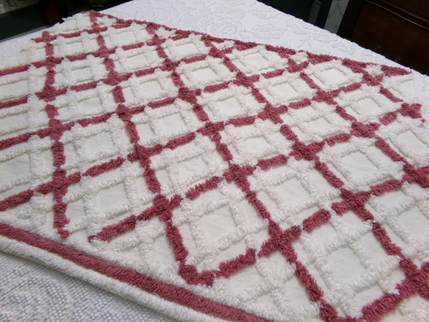 cozy plaid vintage chenille fabric, farmhouse style sewing & quilt material, 18" x 25" piece