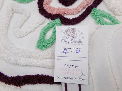 Vintage Chenille Fabric, Shabby Berry Mauve Blooms 19" x 30" Piece Sewing Craft Material