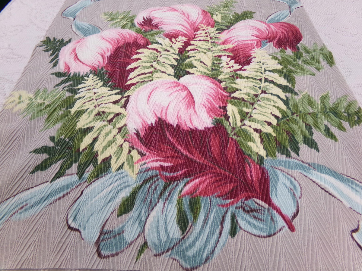 Pink Feather Plumes Vintage Barkcloth Style Fabric Rayon Texture Material 19x22"