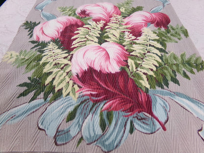 Vintage Barkcloth Style Fabric Dimensional Feather Ferns Rayon Texture, 19x19"