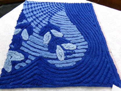 celestial blue vintage chenille bedspread fabric, plush abstract deco tufting, 22" x 20" piece