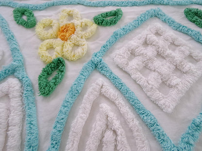 Plush White Vintage Chenille Fabric Cathedral Floral Design 20x24"