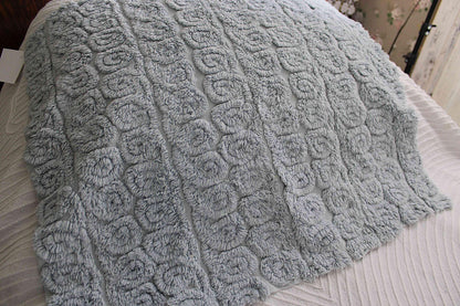 Plush Swirl Tuft Vintage Chenille Bedspread Quilt Fabric, 21" x 25" inch Piece; Stardust Blue Curlicues