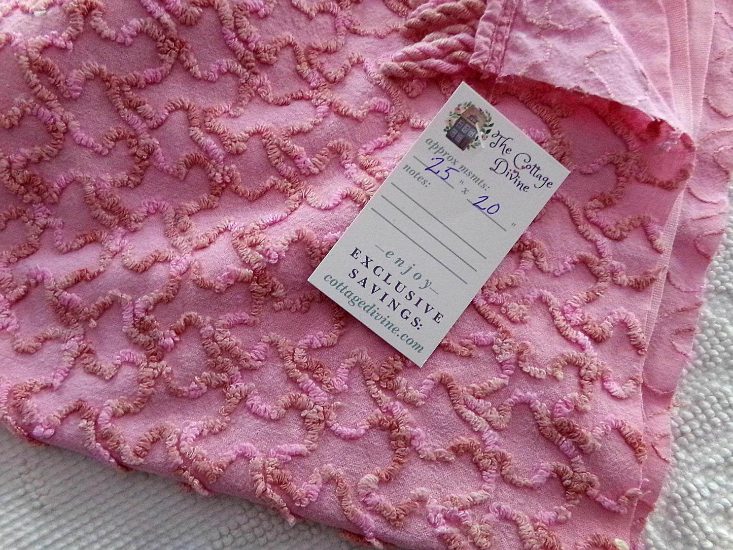 pink marbleized squiggle vintage chenille fabric, great unique texture, 25" x 20" piece of sewing material for quilting & crafts