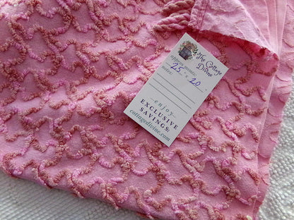 pink marbleized squiggle vintage chenille fabric, great unique texture, 25" x 20" piece of sewing material for quilting & crafts