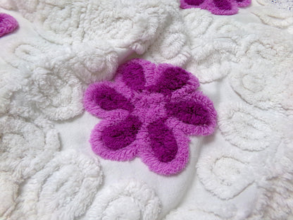 Snowy Violets Vintage Chenille Bedspread Fabric Purple & White 26 x 20" Piece