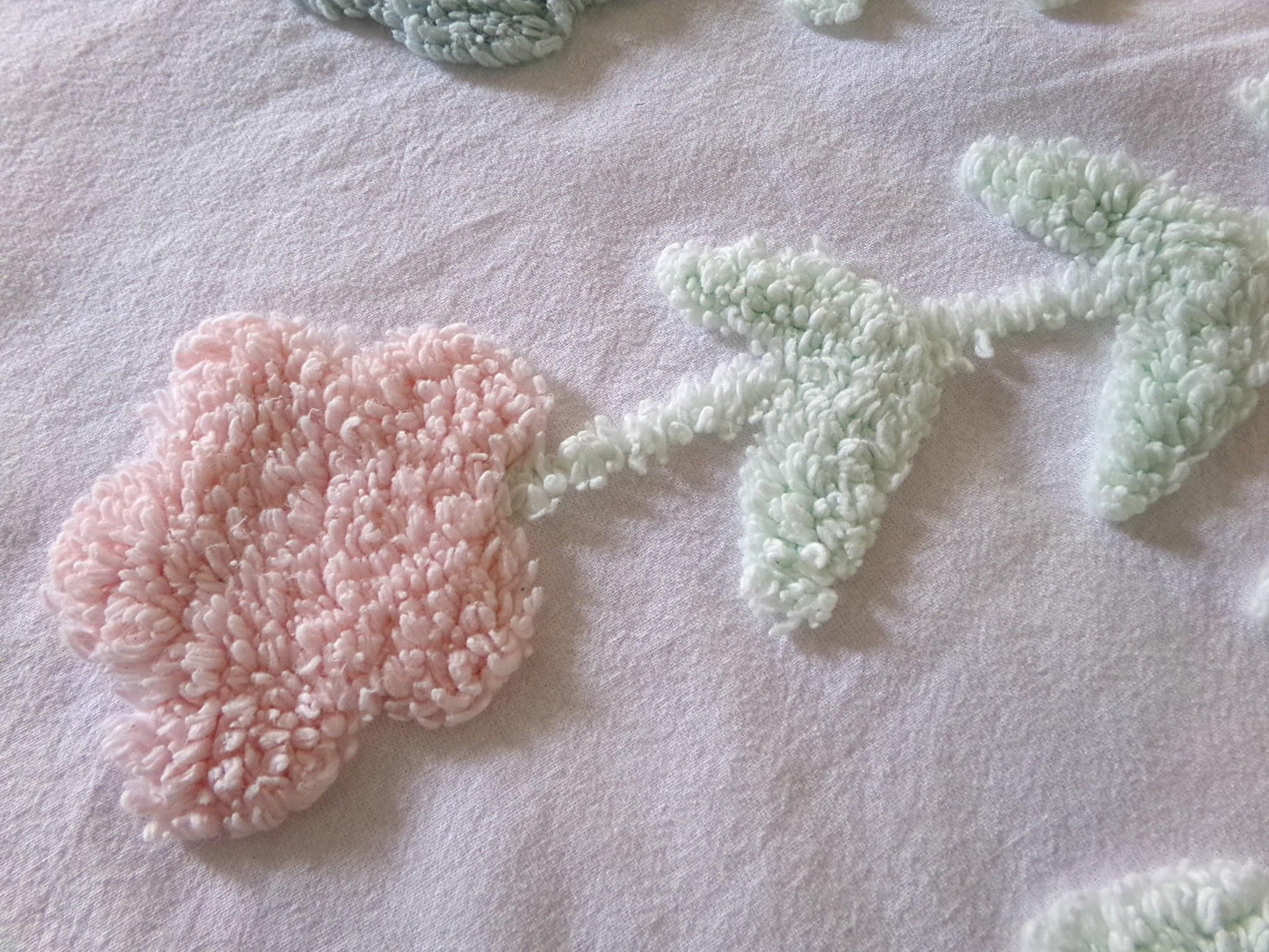 pastel floral tufted fabric, cut from a vintage style chenille bedspread, 20" x 23" piece