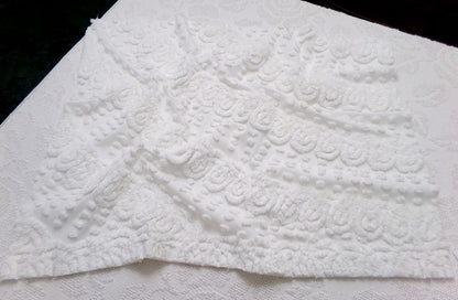 Graceful White Vintage Chenille Bedspread Fabric, Swirl Dot Sewing & Quilt Material, 20" x 27"