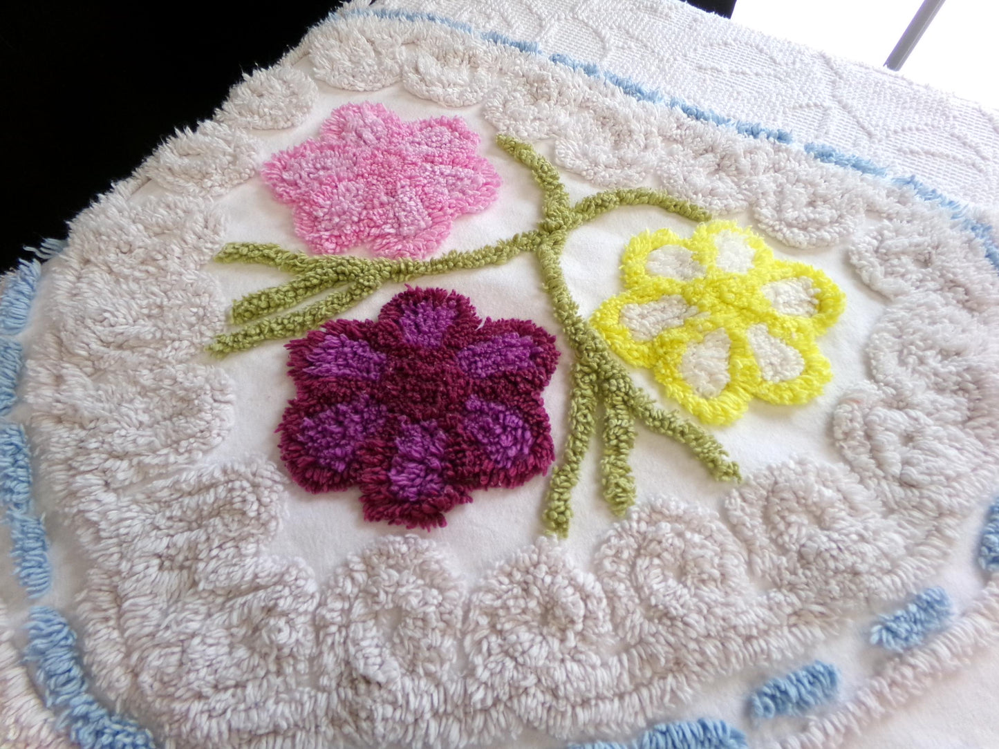 Cottage Floral Vintage Chenille Bedspread Fabric, Frosted Cake Design 18" x 35" piece sewing material