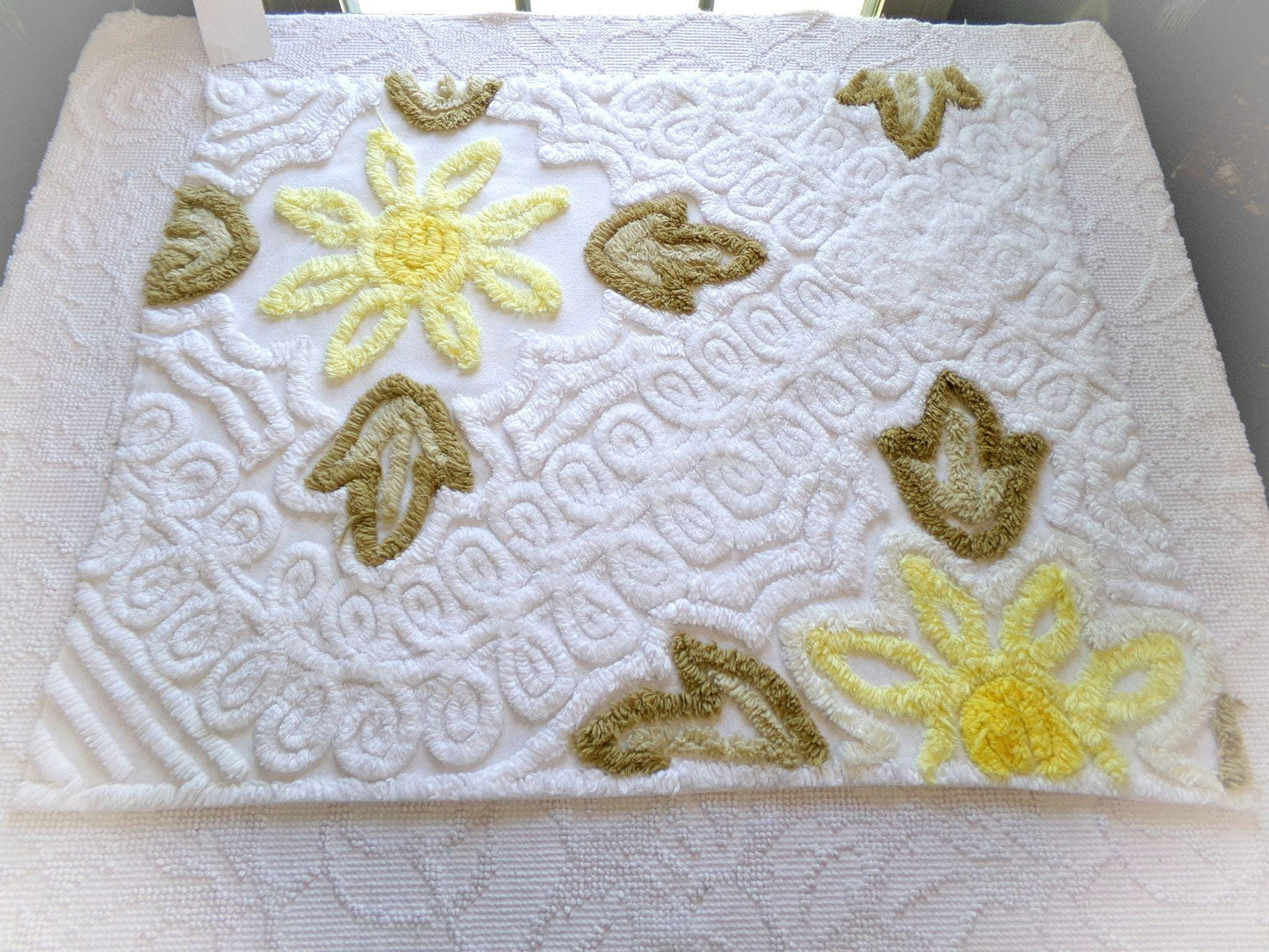 shabby sunflower vintage chenille fabric, 25" x 20" cut piece of quilt material for crafts, sewing
