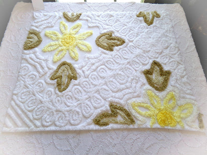 shabby sunflower vintage chenille fabric, 25" x 20" cut piece of quilt material for crafts, sewing