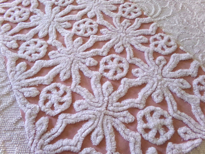Plush Snowflake Pinwheel Vintage Chenille Fabric, 15x28" Sewing Quilt Textile