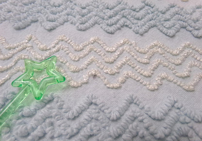 pastel blue & white vintage chenille fabric 23" x 20" gentle zig zag texture quilting material
