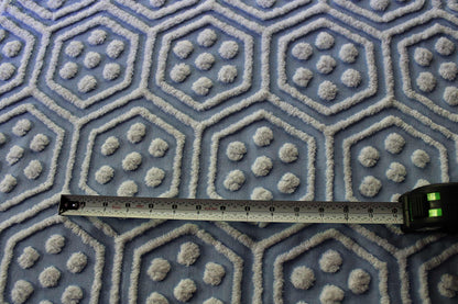 coastal cute vintage blue & white chenille fabric, reversible geometric hexagon dot design, 25" x 29" cut piece of sewing material