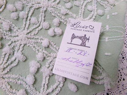 Vintage Sage Green Chenille Bedspread Fabric, Shabby Wedding Ring Pop 18x24" Quilting Material