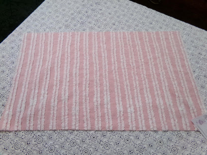Pink White Double Stripe Vintage Chenille Bedspread Fabric Cottage Chic 14x24" Piece