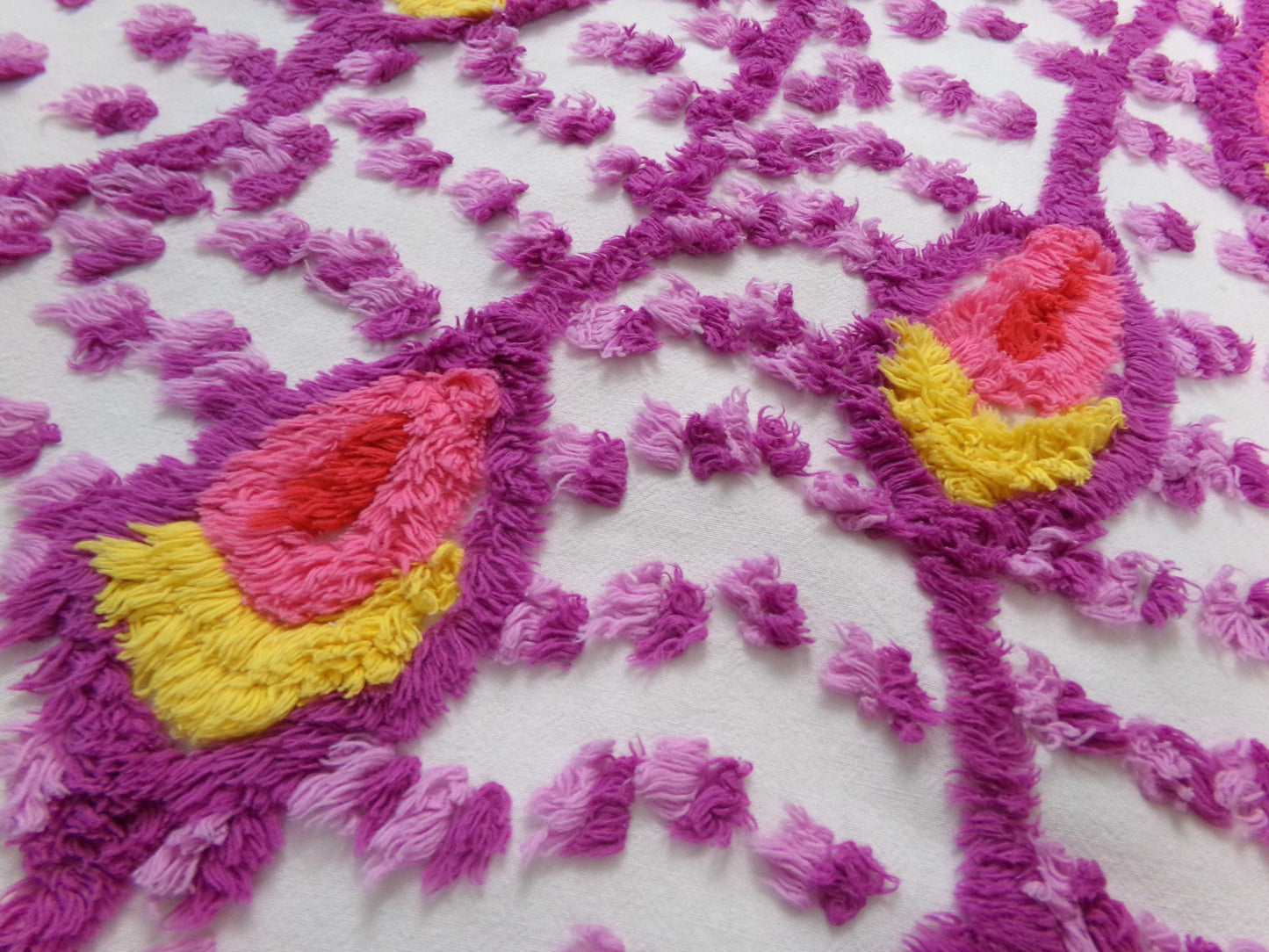 bold dimensional peacock feathers vintage chenille bedspread fabric 20" x 20"