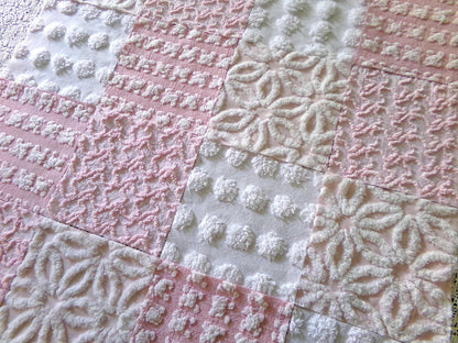 Whispertone Pink Quilt Squares Set from Vintage Chenille Bedspread Fabric, 16 Blocks, 6" x 6" inch