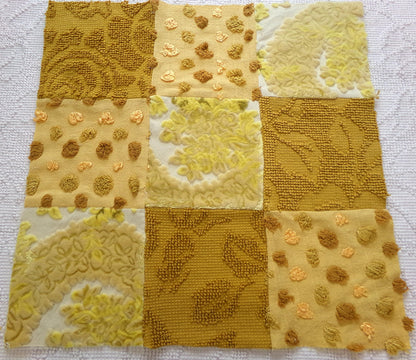 Boho Style Patchwork Vintage Velvet & Chenille Fabric Craft Panel - 16" square perfect for Pillows, Quilting, Wall Hangings