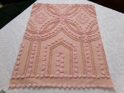 Boho Earthy Vintage Chenille Bedspread Fabric Piece, Cathedral Daisy Dot Design, 19" x 24"