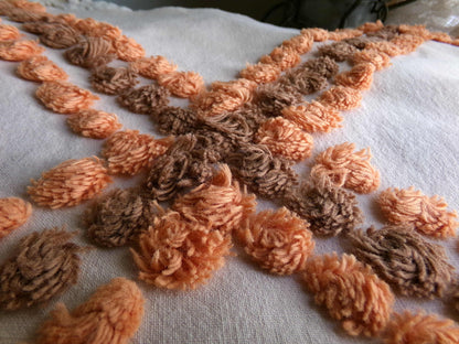 Vintage Boho Style Chenille Fabric, 27" x 24" Cut Piece of Cotton Sewing Material, Pumpkin Spice & Nutmeg Wideset Lattice Design