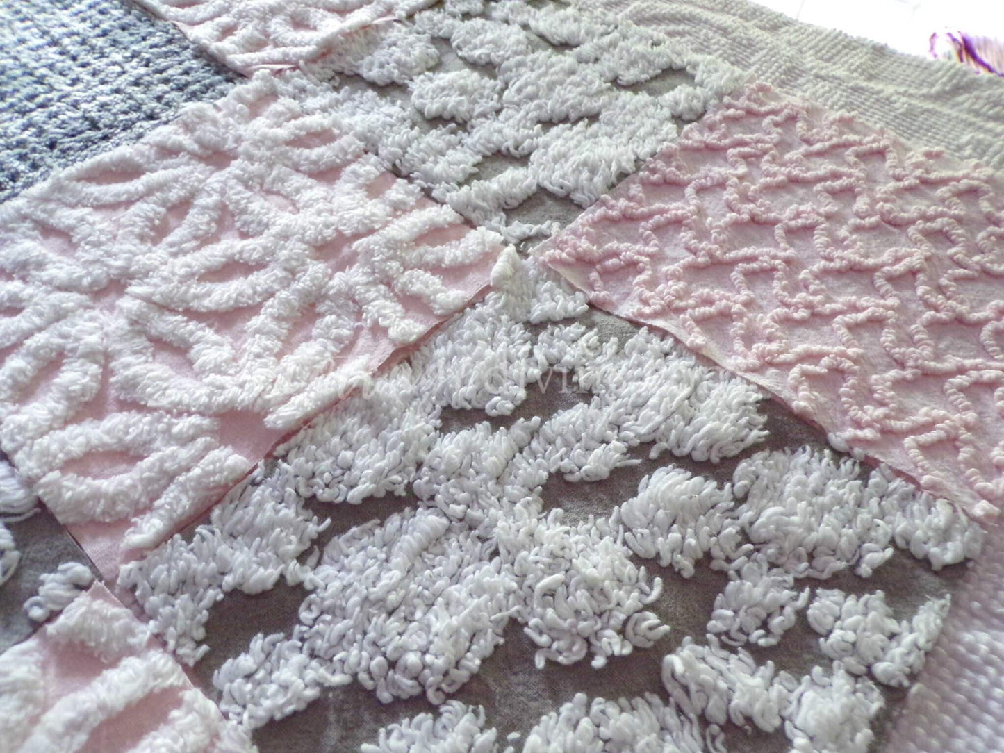 vintage 6" chenille fabric squares, set of 16 sophisticated grey & pink quilt blocks