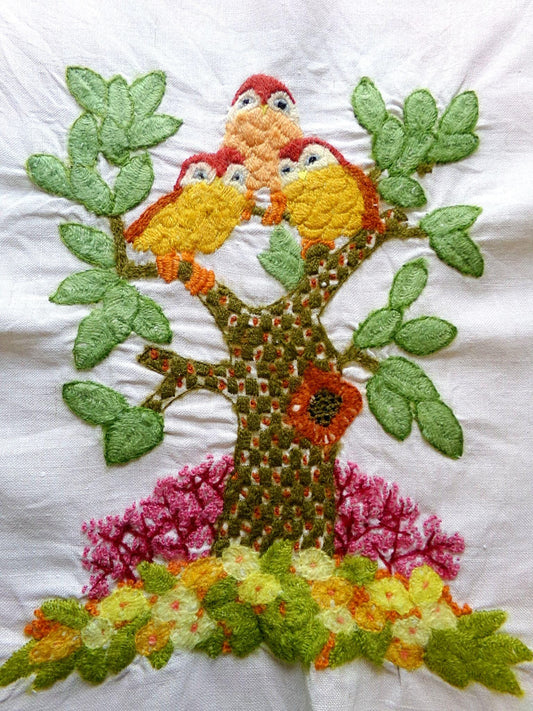 Vintage Owl Embroidery Crewel Piece "Winkin, Blinkin & Nod" Paragon 0420, 16x19"