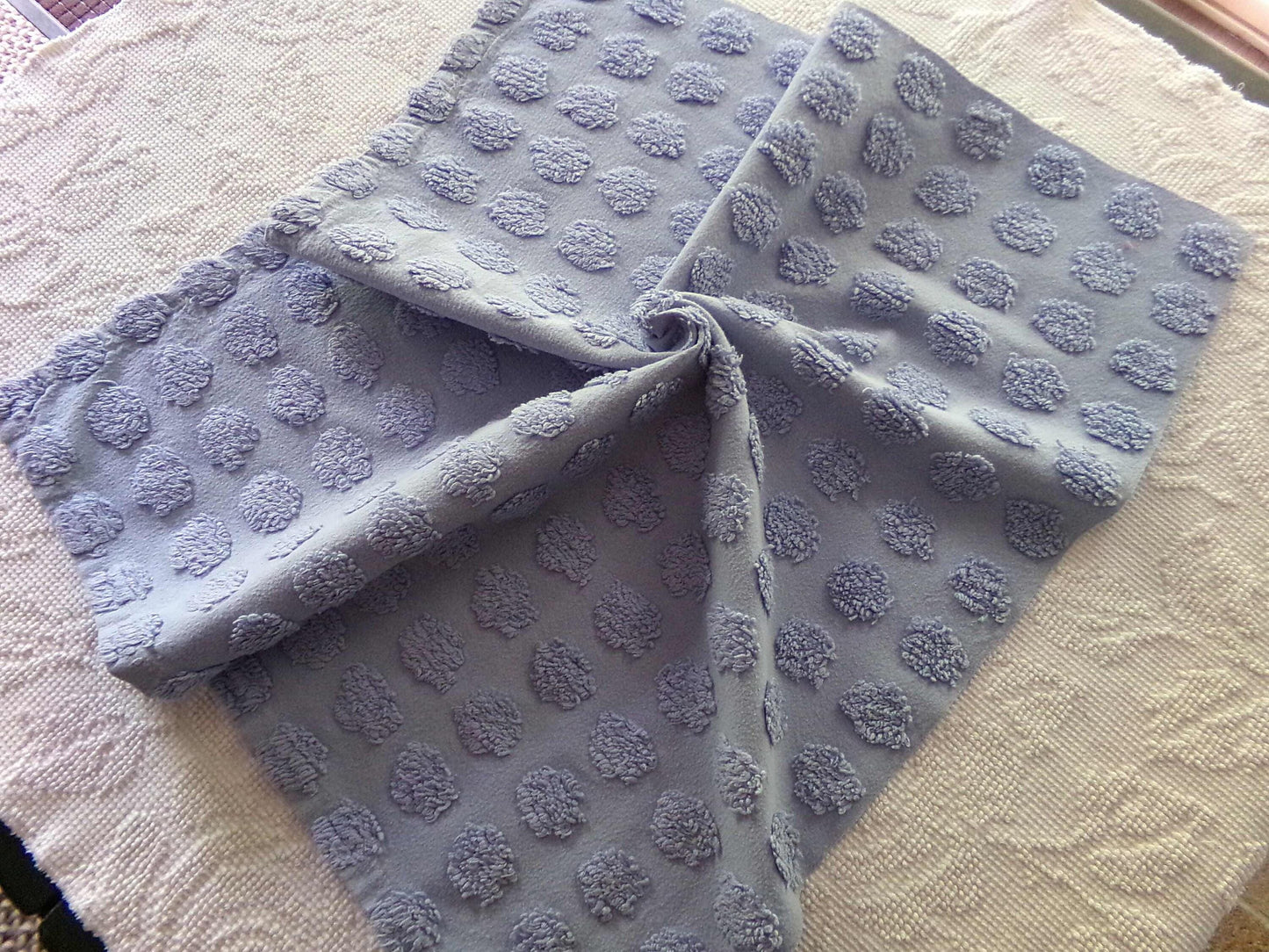 big blue coin pops chenille fabric, vintage style dots on serene blue cotton, 18" x 24" piece of sewing material for crafts & quilting