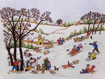 WINTER FUN Crewel Embroidery Kit, Vintage Paragon Needlecraft 0926, Snow Scene Wall Art