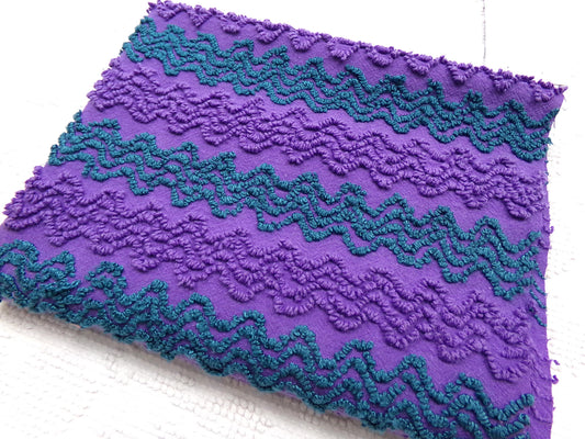 Unicorn Magic Vintage Chenille Fabric, Jewel Green & Purple Texturized Zig Zag Design, 18" x 29" piece