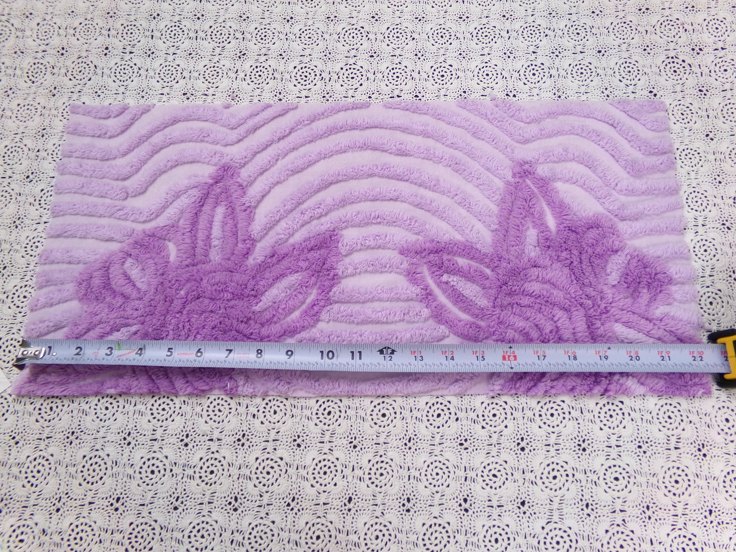 Lilac Floral Vintage Chenille Bedspread Fabric Piece 10.75x22" Plush Sewing Material