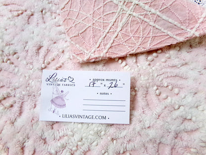 luxury pink vintage chenille fabric, 17x26" pc heavily tufted celestial snowflake spoke design