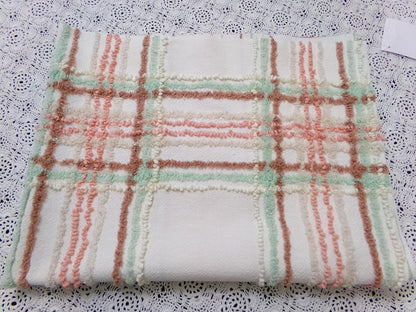 country plaid vintage chenille bedspread fabric cotton sewing material 20.5x26"
