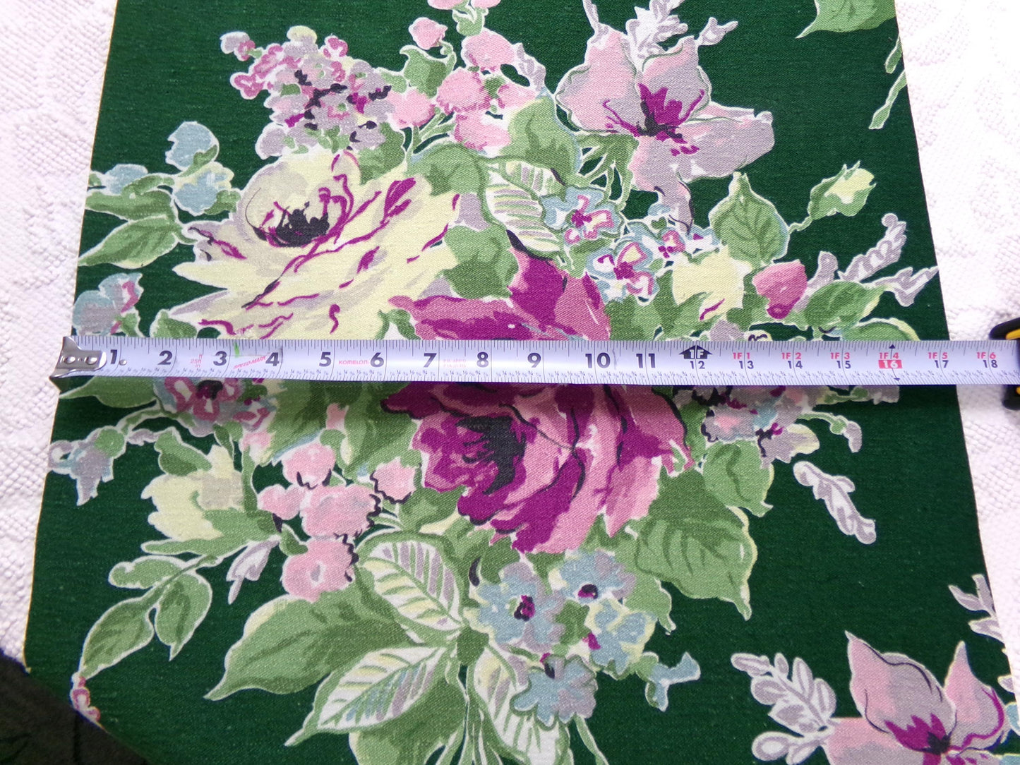 Vintage Waverly Rose Caprice Fabric Green Floral Barkcloth Style 17x35"