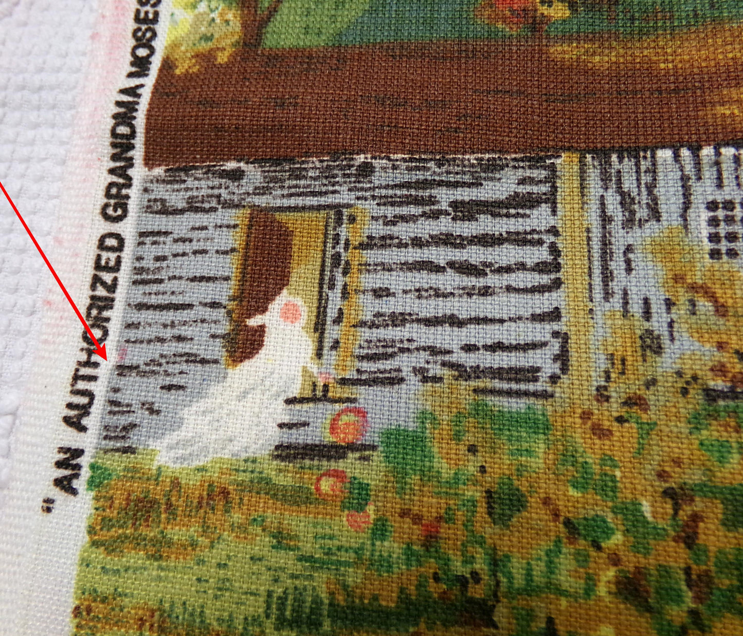 Grandma Moses HALLOWEEN Vintage Barkcloth Fabric, Midcentury Rustic Spooky Scene, 17" x 23"