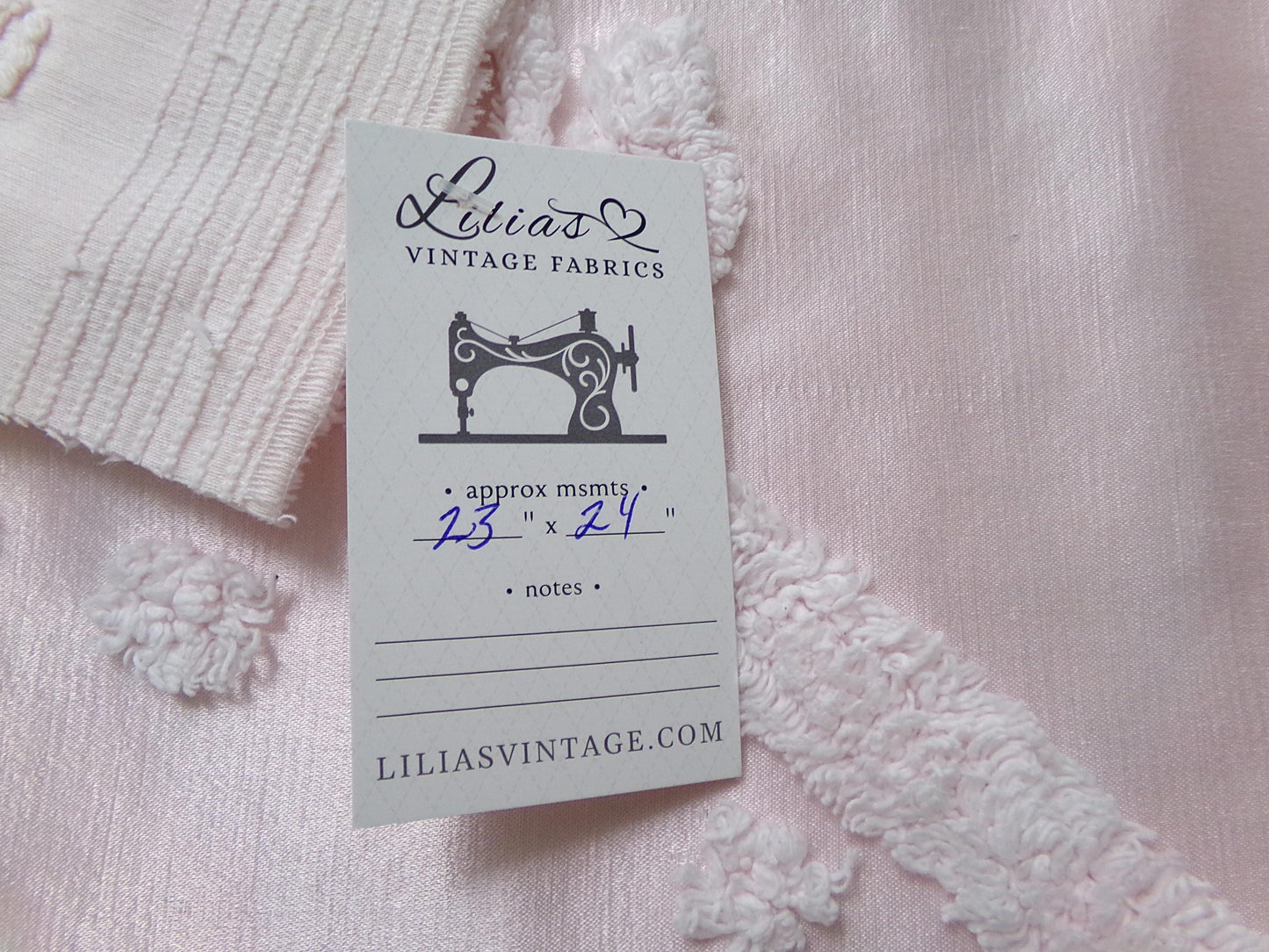 Pink Satin Vintage Chenille Fabric, Shabby Cottage 24" x 23" Piece