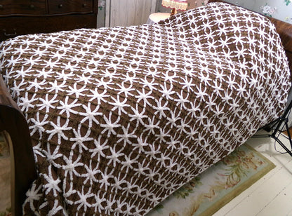 Vintage Chenille Bedspread: Chocolate Cookies Brown Full Size Cotton Bedding