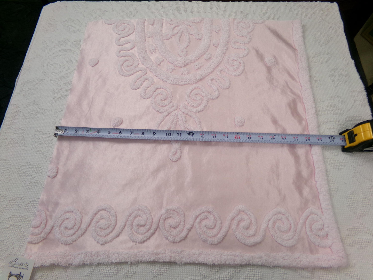 Vintage Pink Satin Chenille Fabric, Shabby Chic Sewing Material 23" x 22" Piece