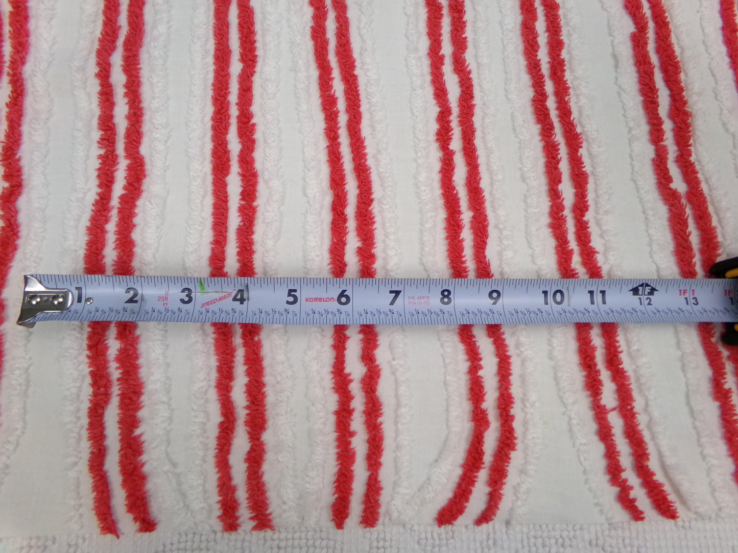 Red & White Striped Chenille Fabric, textured skinny lines craft quilt material, 17" x 27" piece